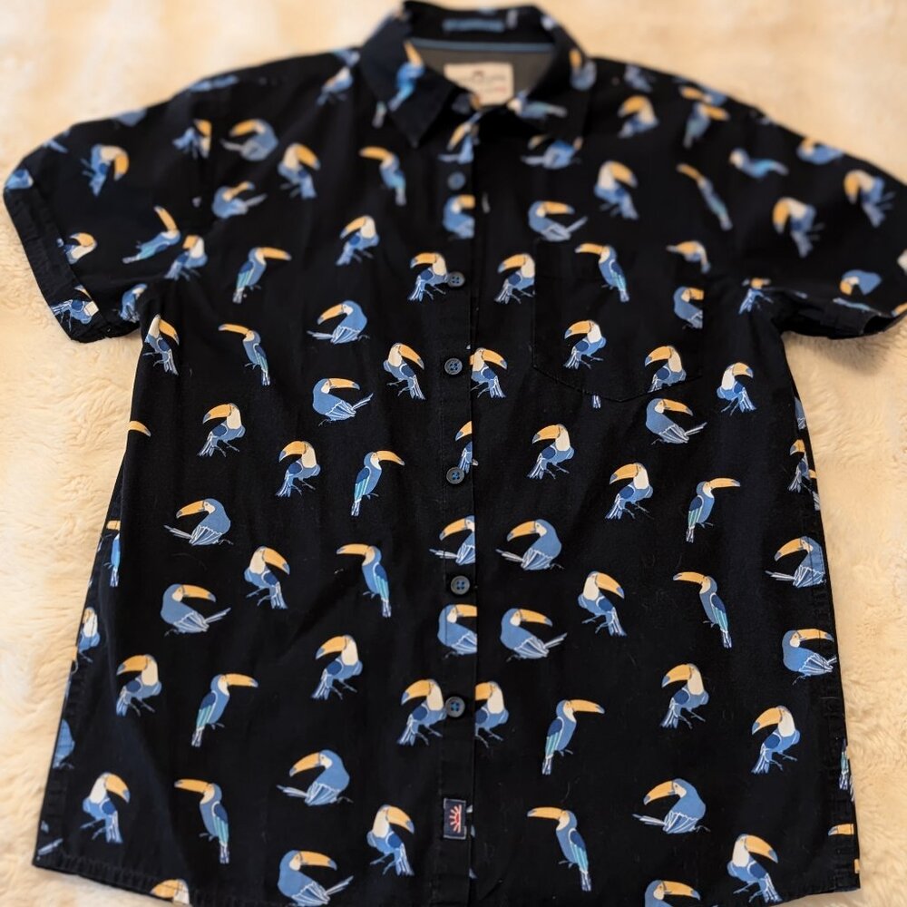 Ditch Plains by Ricky Singh Toucan Print Short Sleeve Button-Up Shirt